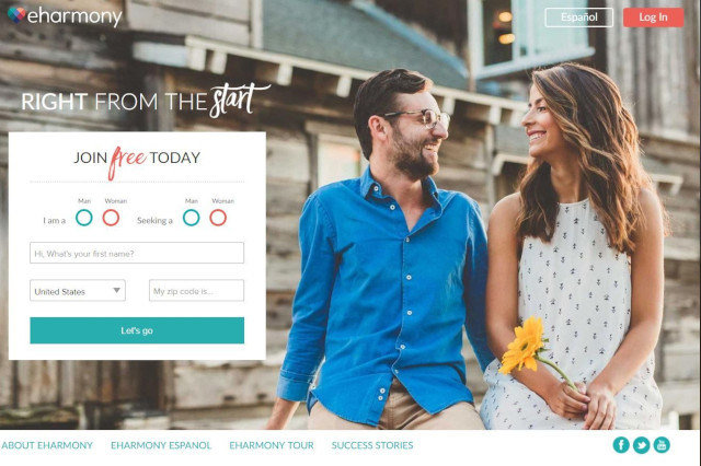 homepage screenshot of eHarmony