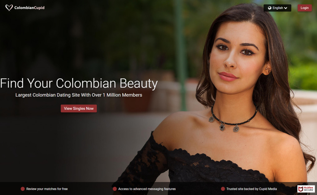 Homepage of dating site Colombian Cupid