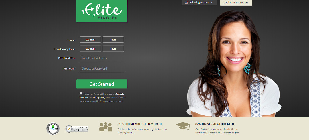 Screenshot of Elite Singles dating site