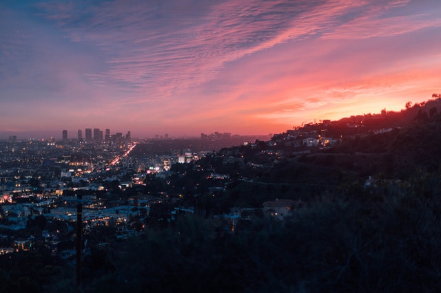 Los Angeles over the mountain at sunset