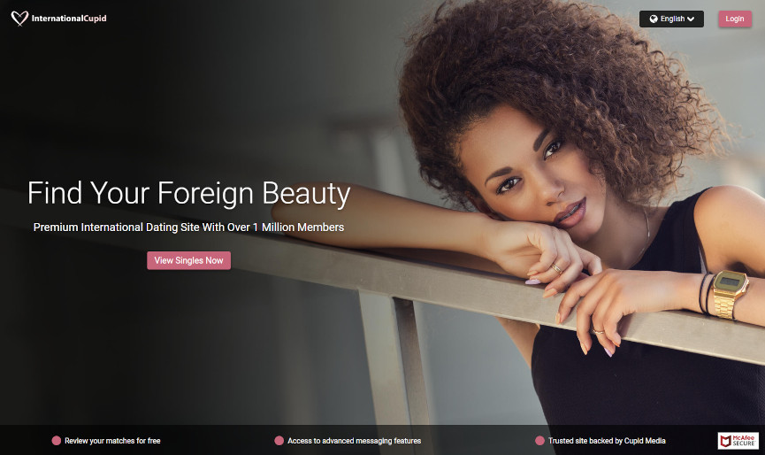 Screenshot of International Cupid dating app homepage