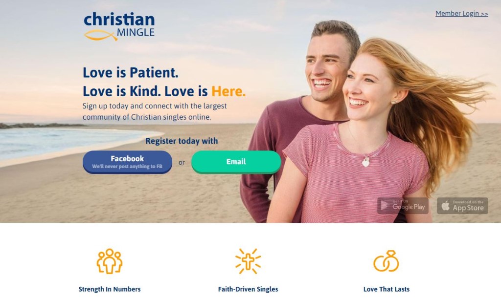 pagina principală a aplicației Christian Mingle