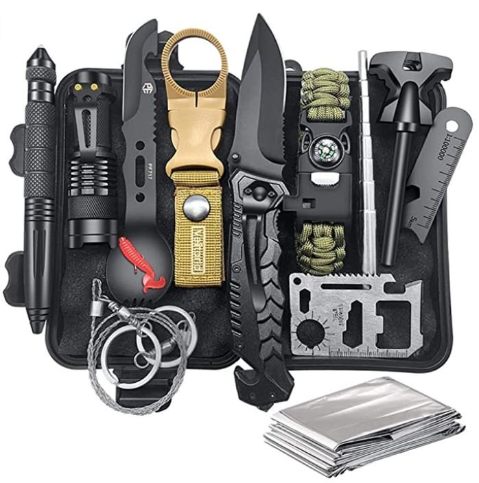 Outdoor survival kit laid out