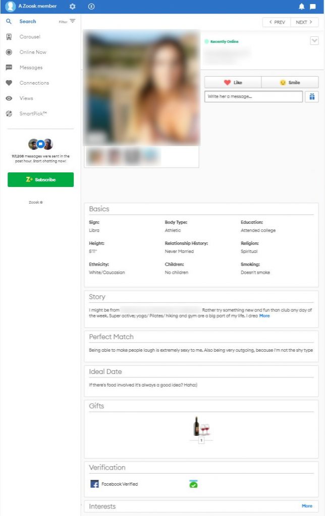 Zoosk Profile Screenshot