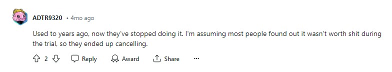 Bumble free trial comment from reddit post