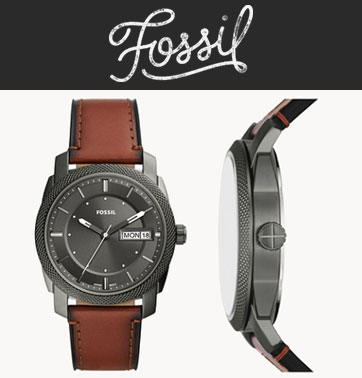 Fossil Watch - Machine Three-Hand Date Brown Leather Watch