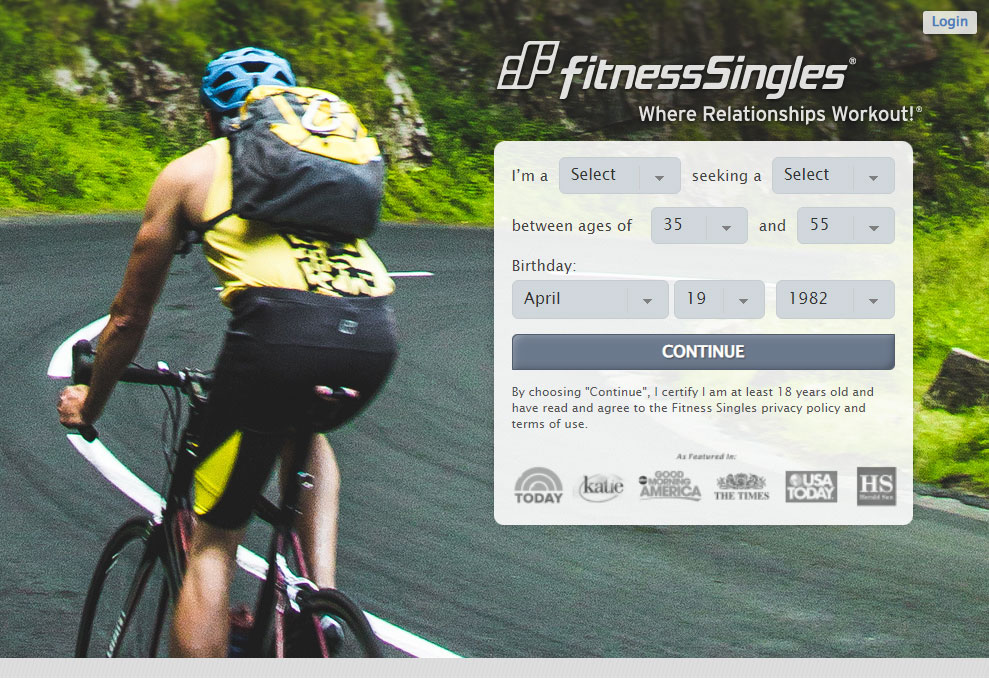 Fitness Singles Homepage Screenshot