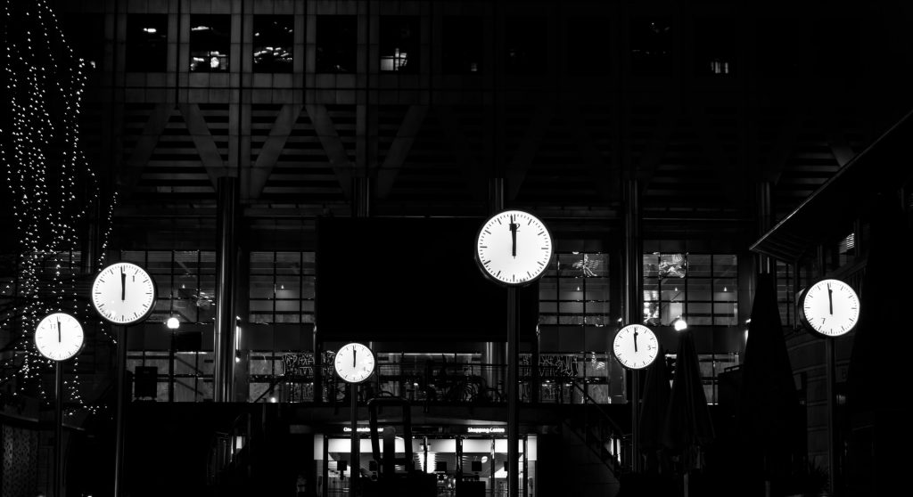 Collection of clocks in black and white