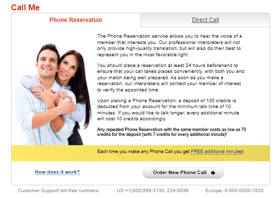 Anastasia Date phone calls feature screenshot