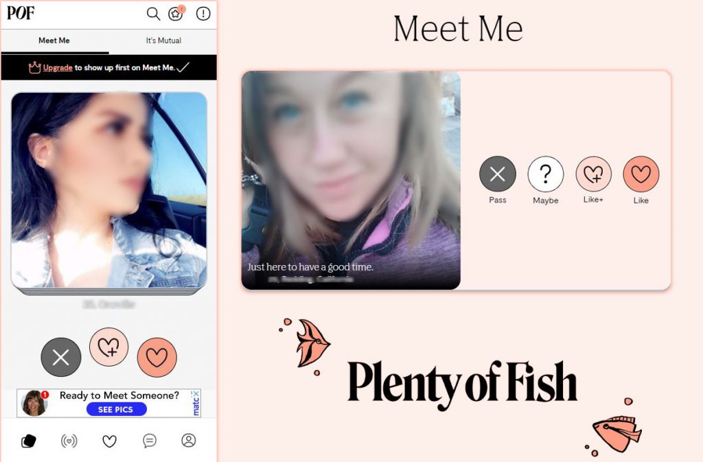 Screenshots of POF Meet Me Feature (Desktop and Mobile)