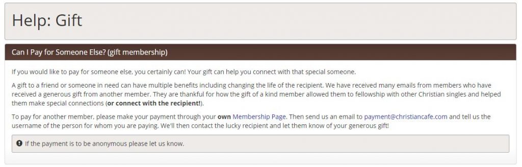 Christian Cafe Gift Membership Screenshot