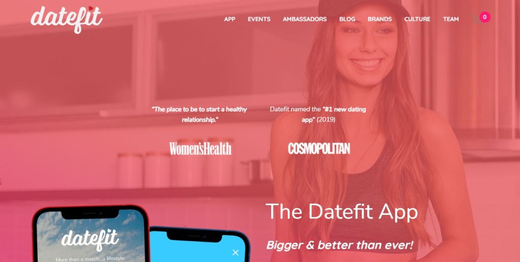 Datefit dating app homepage screenshot from desktop