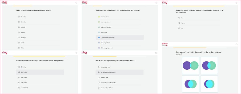 SilverSingles Signup Questionnaire Screenshots