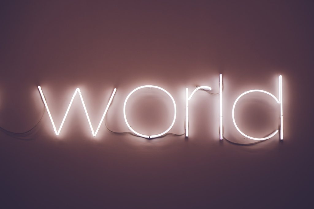 light that says world
