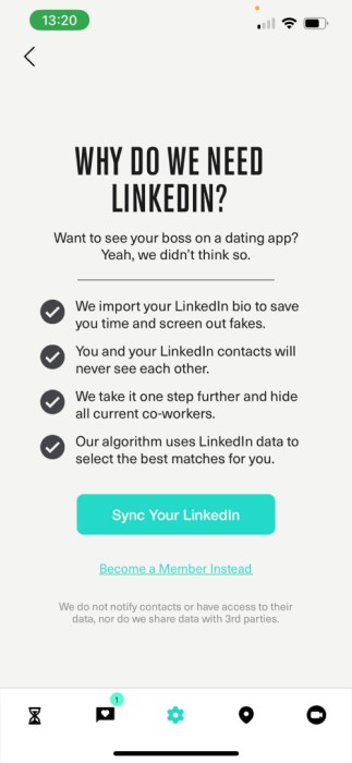 The League showing LinkedIn sync reasons