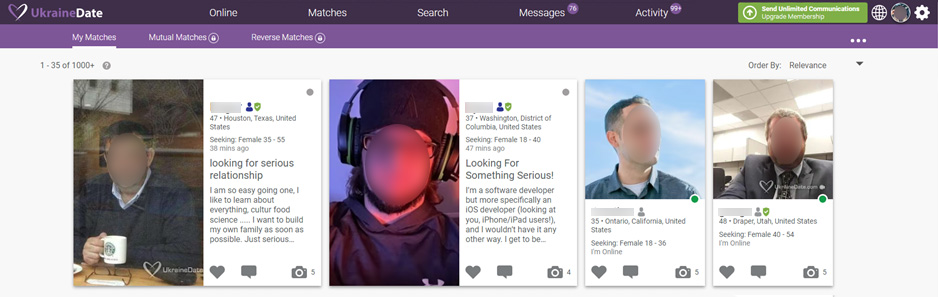 Screenshot of Double Sized Profiles on UkraineDate