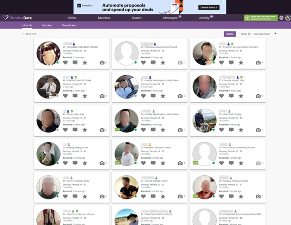 Screenshot of Users Who Liked Our Profile on UkraineDate