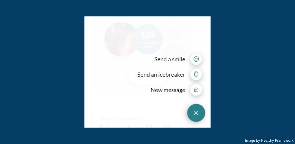 Screenshot of sending smiles and icebreakers on the eharmony app