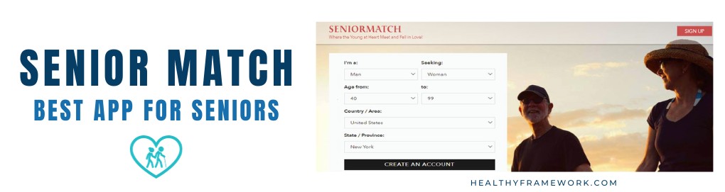 Senior Match dating app for seniors screenshot and header text
